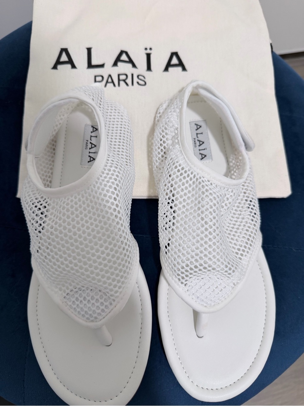 Alaïa White Fishnet Thong Sandals
